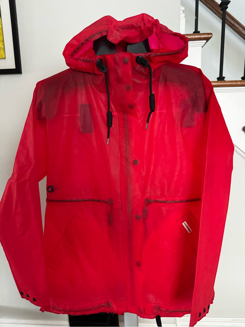 Hunter Bright Red Hooded Raincoat for Men